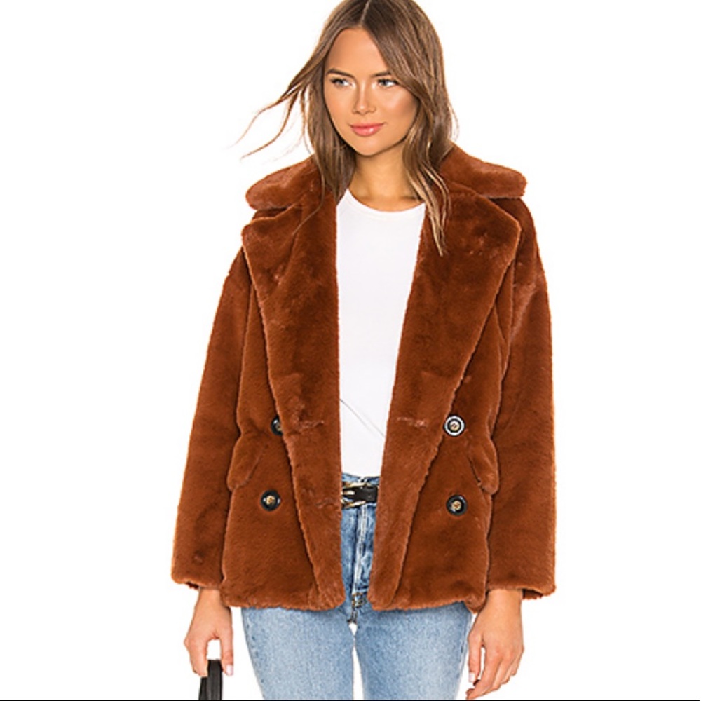 Free People Kate Faux Fur Teddy Bear Coat Rust M